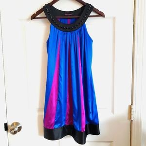 Betsy Johnson 100% Silk Dress Blue Pink Sleeveless (Cocktail or Party)